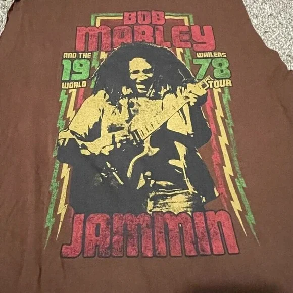 Bob Marley Jammin Zion 1978 Tour Brown Medium Tshirt cut Sleeves - Picture 2 of 8